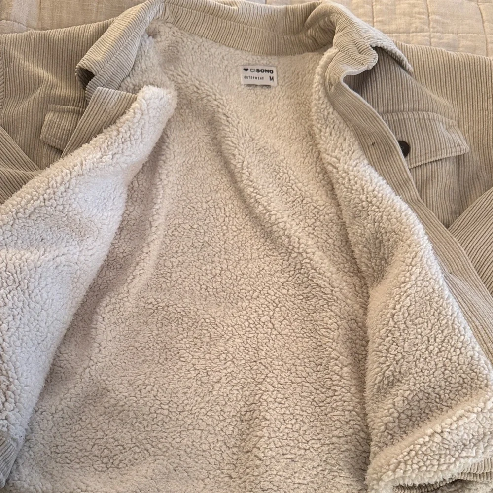 Ci Sono Beige Corduroy Sherpa-Lined Cardigan - Picture 2 of 2